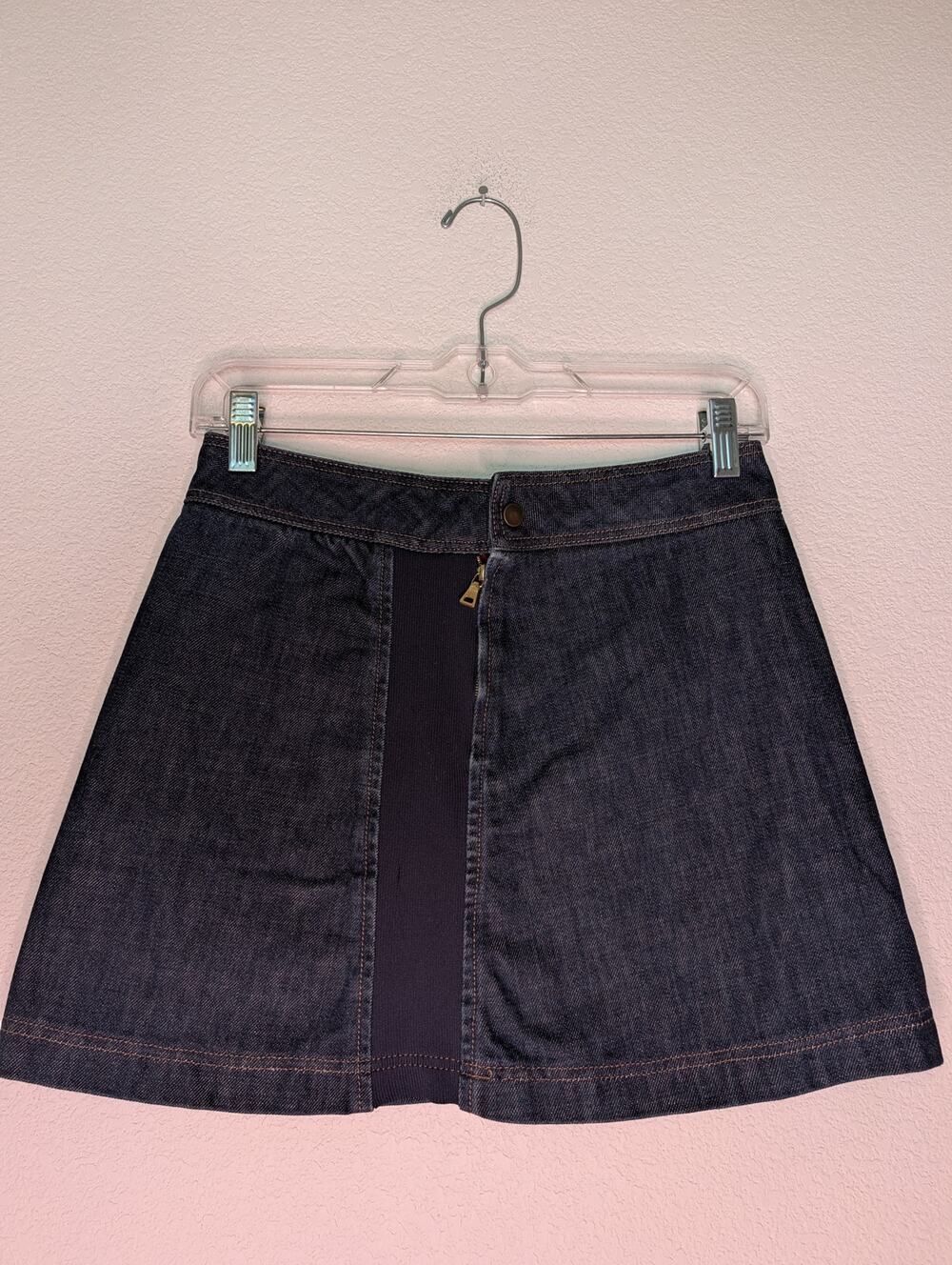 Vintage PRADA Milano Women's Denim Mini Skirt 38 S Designer Chic Made in Italy